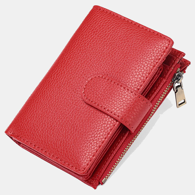 RFID Blocking Trifold Leather Wallet for Women with Zip Coin Pocket - Texture C - Red - image 20
