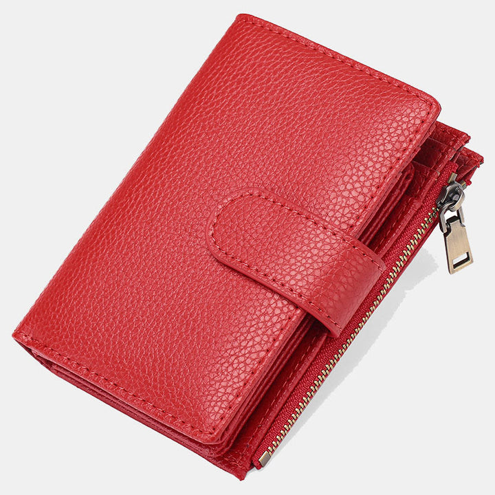 RFID Blocking Trifold Leather Wallet for Women with Zip Coin Pocket - Texture C - Red - image 20
