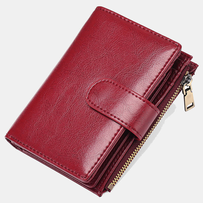 RFID Blocking Trifold Leather Wallet for Women with Zip Coin Pocket - Texture B - FireBrick - image 14