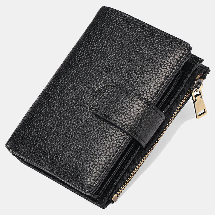 RFID Blocking Trifold Leather Wallet for Women with Zip Coin Pocket - Texture C - Black - image 19