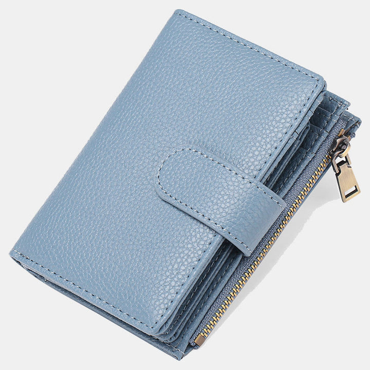 RFID Blocking Trifold Leather Wallet for Women with Zip Coin Pocket - Texture C - LightBlue - image 17