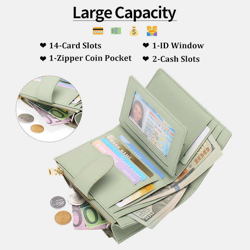 RFID Blocking Trifold Leather Wallet for Women with Zip Coin Pocket - image 2