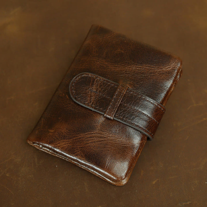 Retro Geunine Leather Soft Oil Wax Leather Bifold Wallet