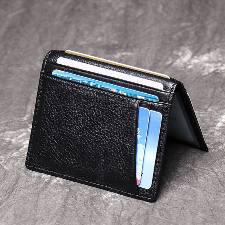 Minimalist Real Leather Card Holder for Men with 2 ID Window