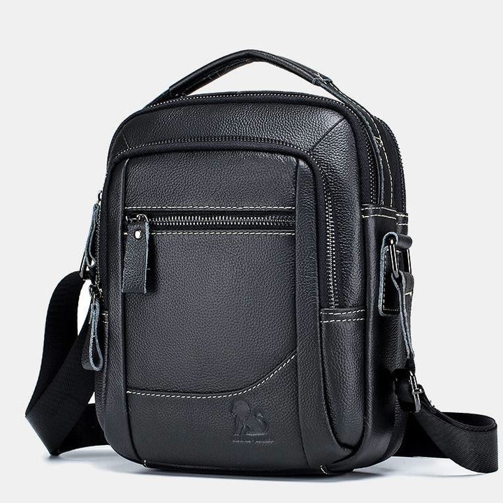 Genuine Leather Vintage Crossbody Bag - Black - image 13