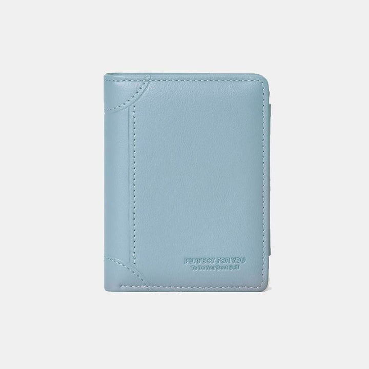 Faux Leather Trifold Compact Wallet for Women with Coin Pocket