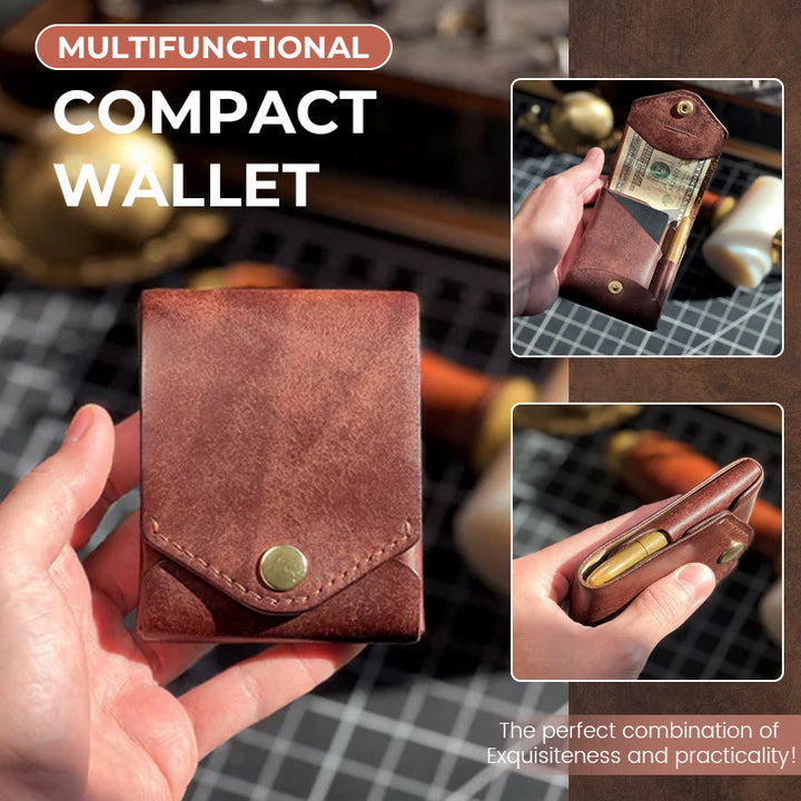 Vintage Handmade Small Compact Leather Wallet for Women Men