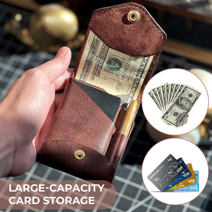 Vintage Handmade Small Compact Leather Wallet for Women Men