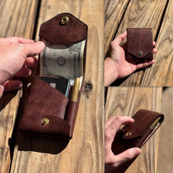 Vintage Handmade Small Compact Leather Wallet for Women Men