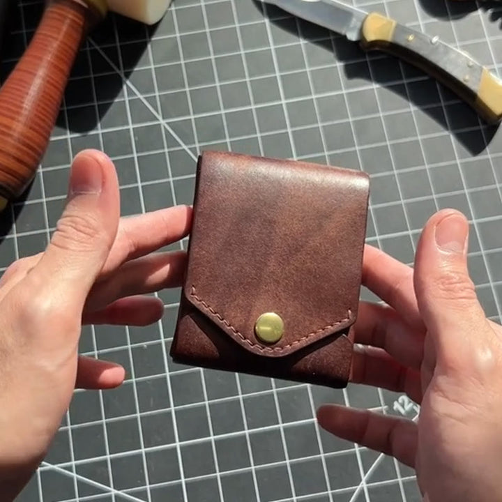Vintage Handmade Small Compact Leather Wallet for Women Men