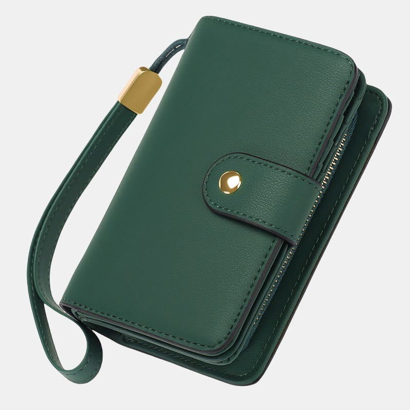 RFID Blocking Faux Leather Wallet for Women with Wrist Strap Zip Pocket - DarkGreen - image 15