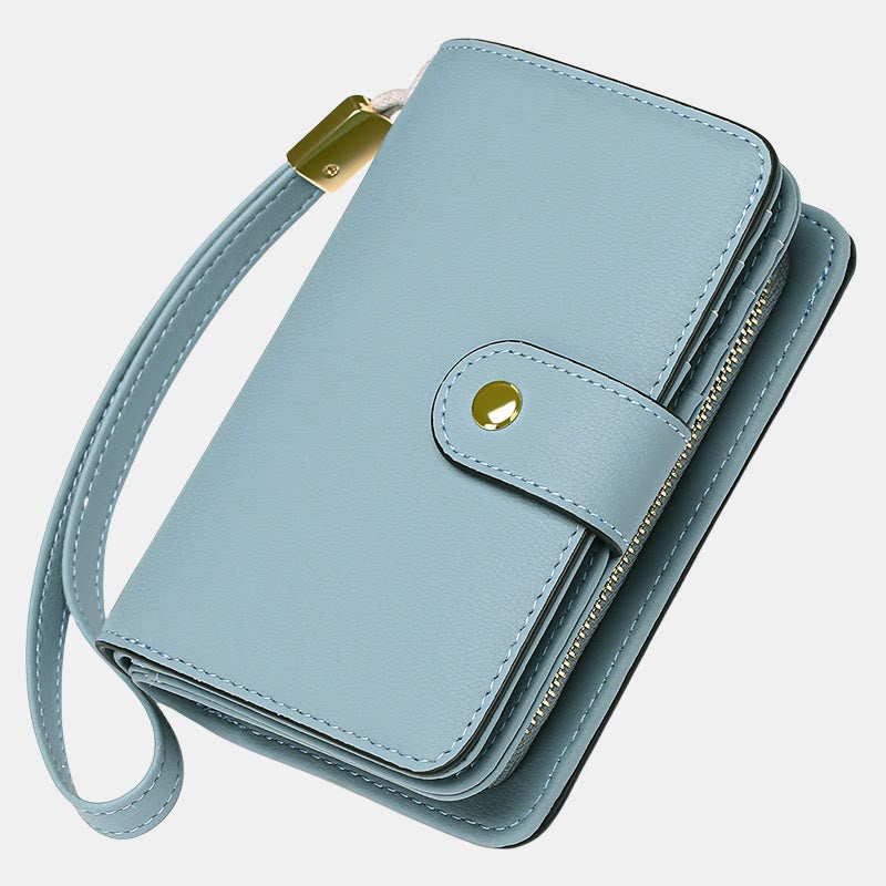 RFID Blocking Faux Leather Wallet for Women with Wrist Strap Zip Pocket - LightBlue - image 12