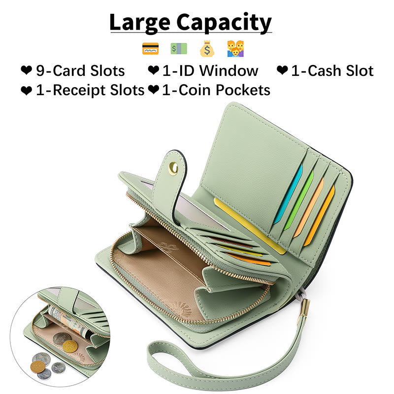 RFID Blocking Faux Leather Wallet for Women with Wrist Strap Zip Pocket - image 1