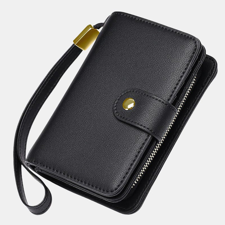 RFID Blocking Faux Leather Wallet for Women with Wrist Strap Zip Pocket