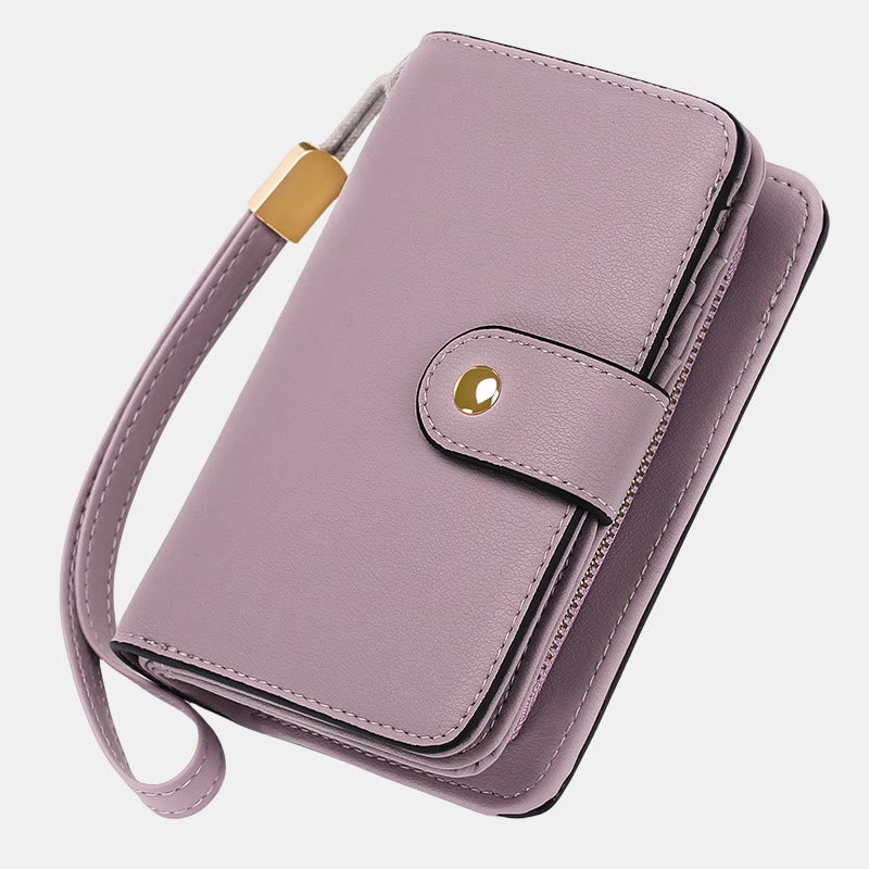 RFID Blocking Faux Leather Wallet for Women with Wrist Strap Zip Pocket - Plum - image 14