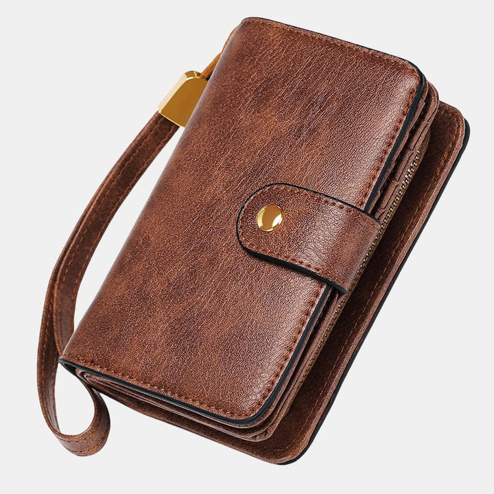 RFID Blocking Faux Leather Wallet for Women with Wrist Strap Zip Pocket