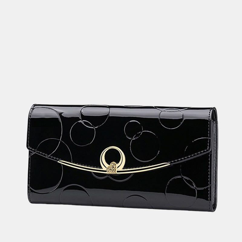 RFID Blocking Shellac Leather Long Wallet Clutch for Women