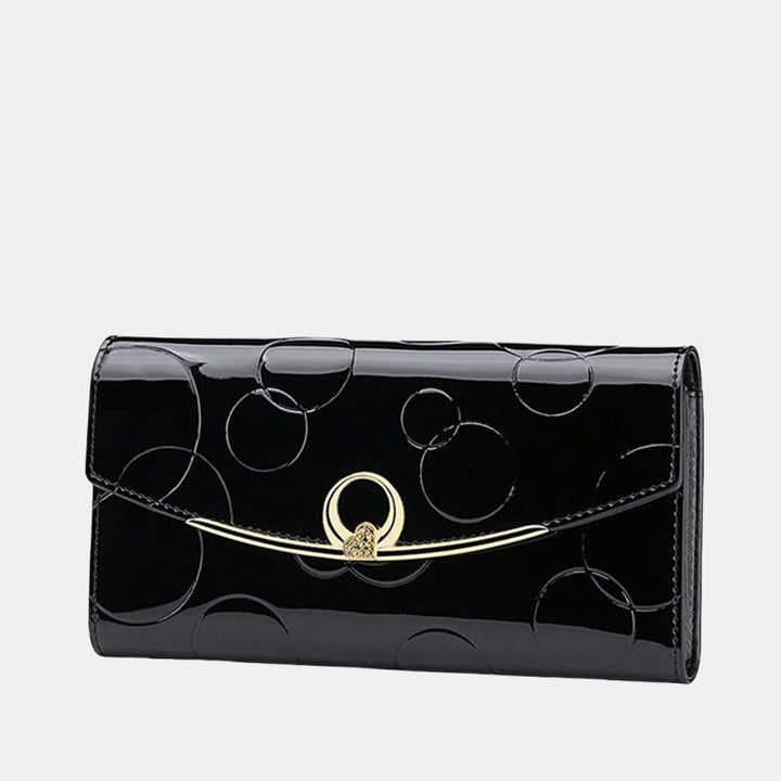 RFID Blocking Shellac Leather Long Wallet Clutch for Women