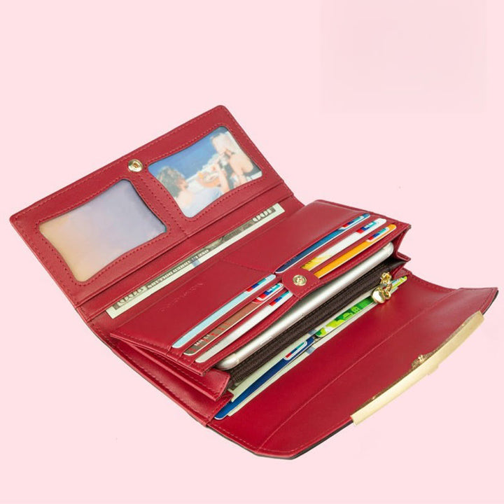 RFID Blocking Shellac Leather Long Wallet Clutch for Women