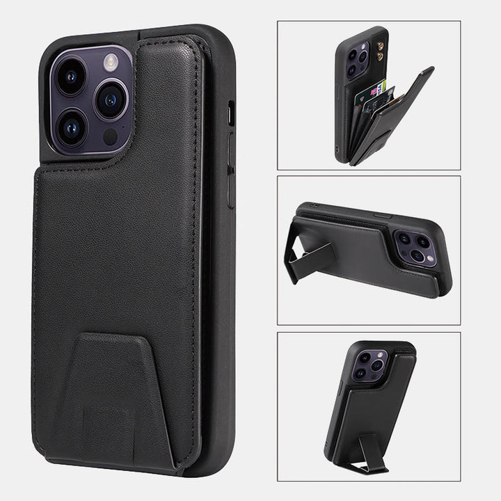 Minimalist PU Leather Phone Case Wallet for iPhone with Card Holder