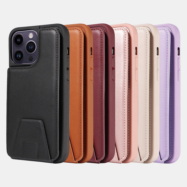 Minimalist PU Leather Phone Case Wallet for iPhone with Card Holder