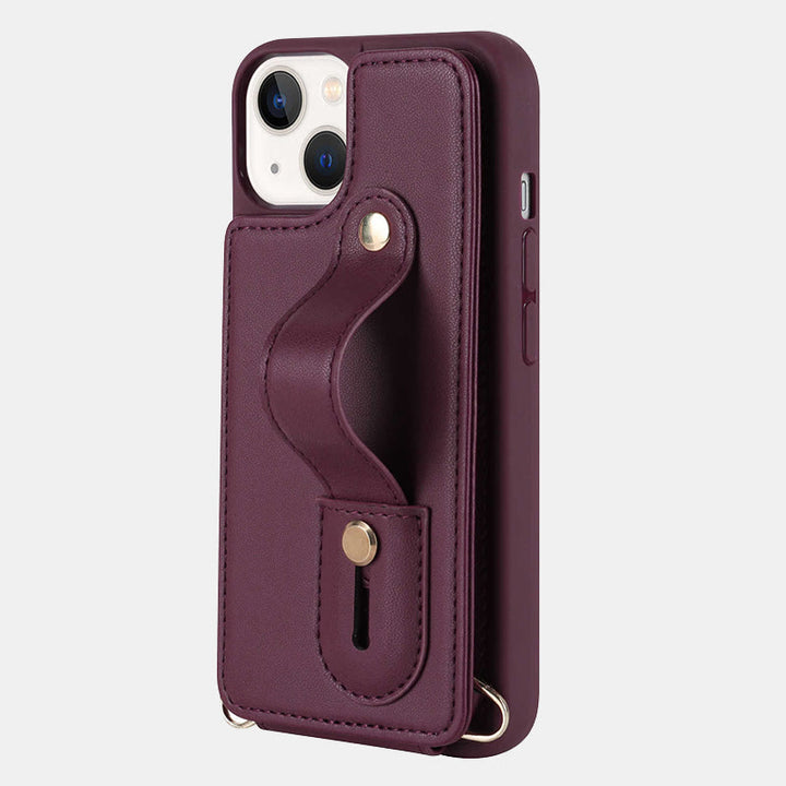 Faux Leather Phone Wallet Case for iPhone with Crossbody Strap