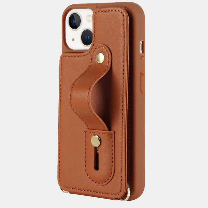 Faux Leather Phone Wallet Case for iPhone with Crossbody Strap
