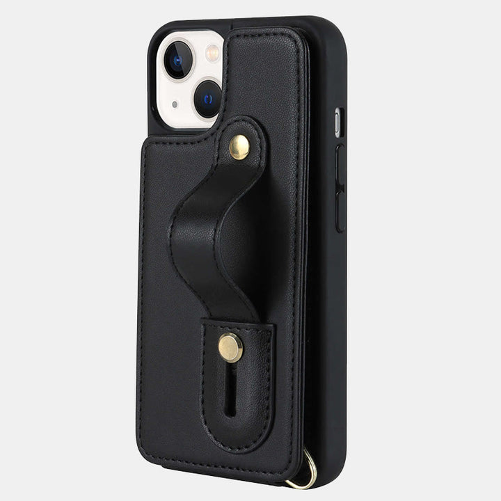 Faux Leather Phone Wallet Case for iPhone with Crossbody Strap