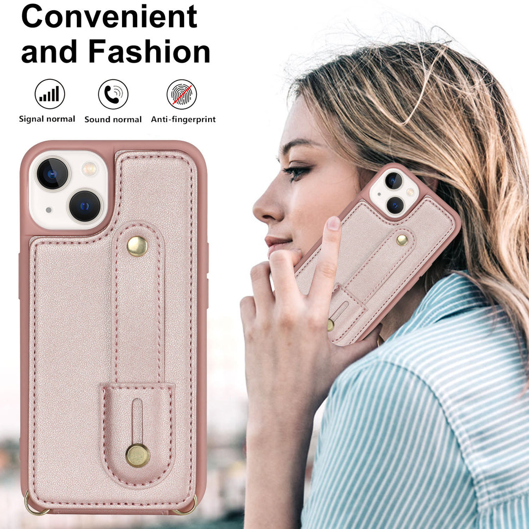 Faux Leather Phone Wallet Case for iPhone with Crossbody Strap