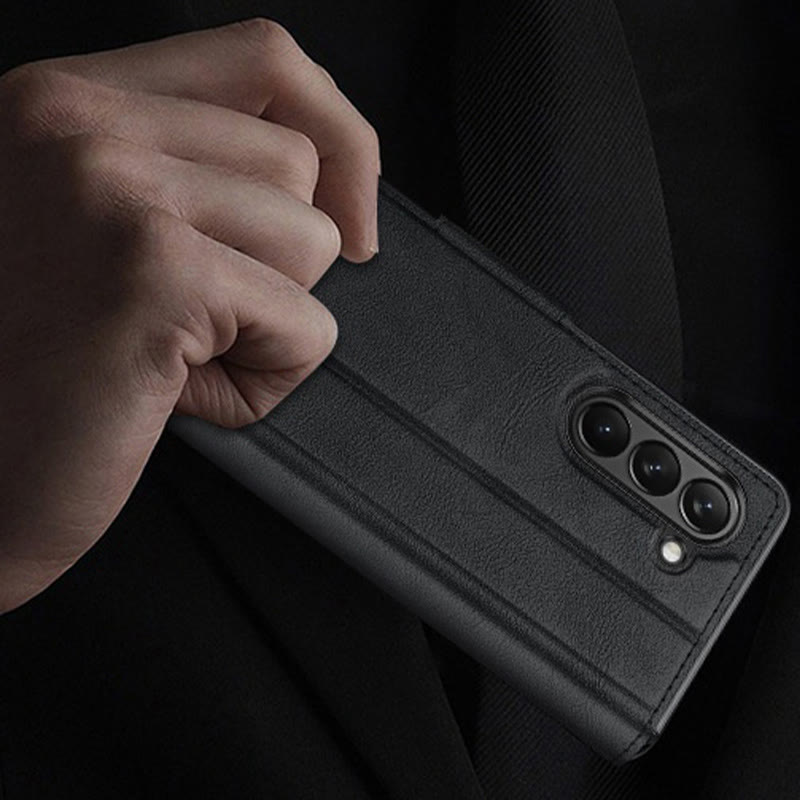 Faux Leather Phone Case for Galaxy Z Fold 2/3/4/5/6 with Kickstand Hinge Prctection - image 5
