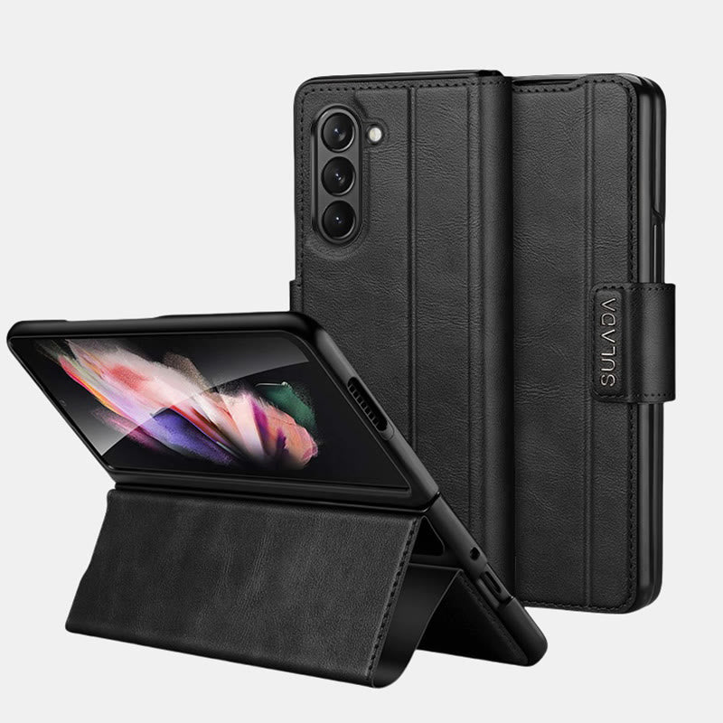 Faux Leather Phone Case for Galaxy Z Fold 2/3/4/5/6 with Kickstand Hinge Prctection - Black - Samsung Z Fold 2 - image 11