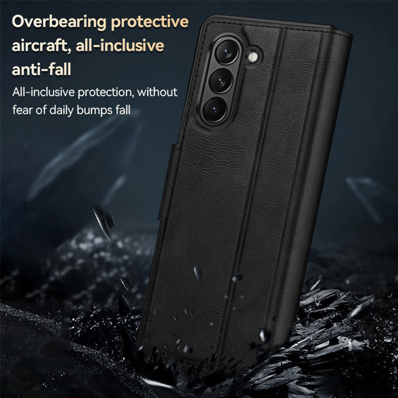 Faux Leather Phone Case for Galaxy Z Fold 2/3/4/5/6 with Kickstand Hinge Prctection - image 4
