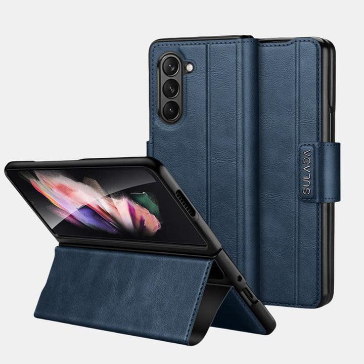 Faux Leather Phone Case for Galaxy Z Fold 2/3/4/5/6 with Kickstand Hinge Prctection - Navy - Samsung Z Fold 2 - image 13