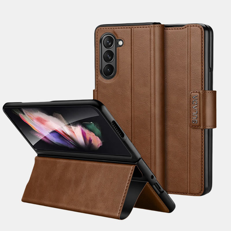 Faux Leather Phone Case for Galaxy Z Fold 2/3/4/5/6 with Kickstand Hinge Prctection - Sienna - Samsung Z Fold 2 - image 12