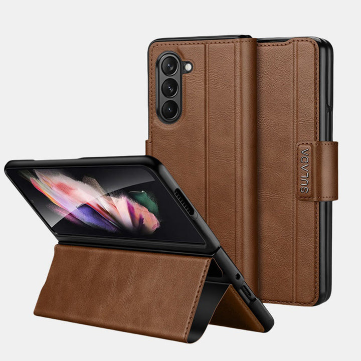 Faux Leather Phone Case for Galaxy Z Fold 2/3/4/5/6 with Kickstand Hinge Prctection - Sienna - Samsung Z Fold 2 - image 12