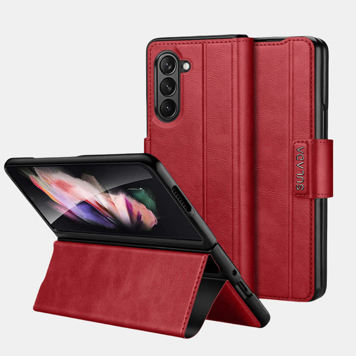 Faux Leather Phone Case for Galaxy Z Fold 2/3/4/5/6 with Kickstand Hinge Prctection - Red - Samsung Z Fold 2 - image 14