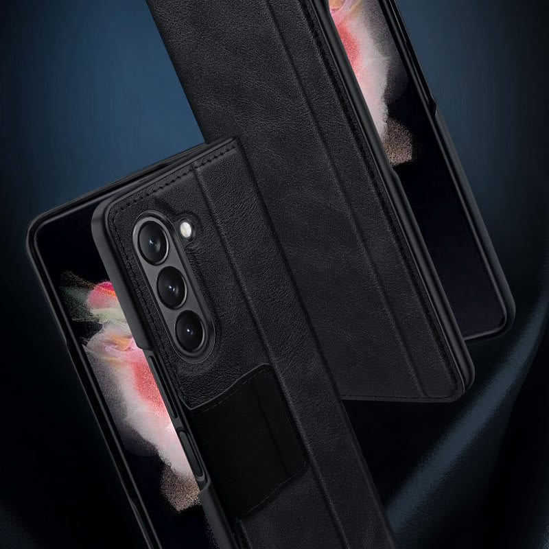 Faux Leather Phone Case for Galaxy Z Fold 2/3/4/5/6 with Kickstand Hinge Prctection - image 7