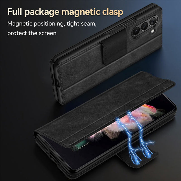 Faux Leather Phone Case for Galaxy Z Fold 2/3/4/5/6 with Kickstand Hinge Prctection - image 3