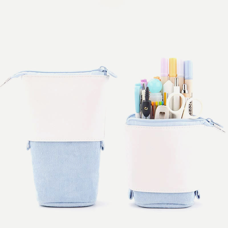 Pencil Case for Student Corduroy Pull-Down Telescopic Simple Pen Bag