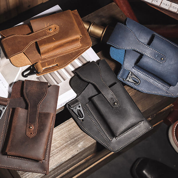 Retro EDC Genuine Leather Phone Bag Waist Bag