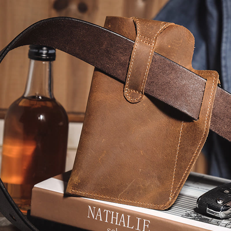 Retro EDC Genuine Leather Phone Bag Waist Bag