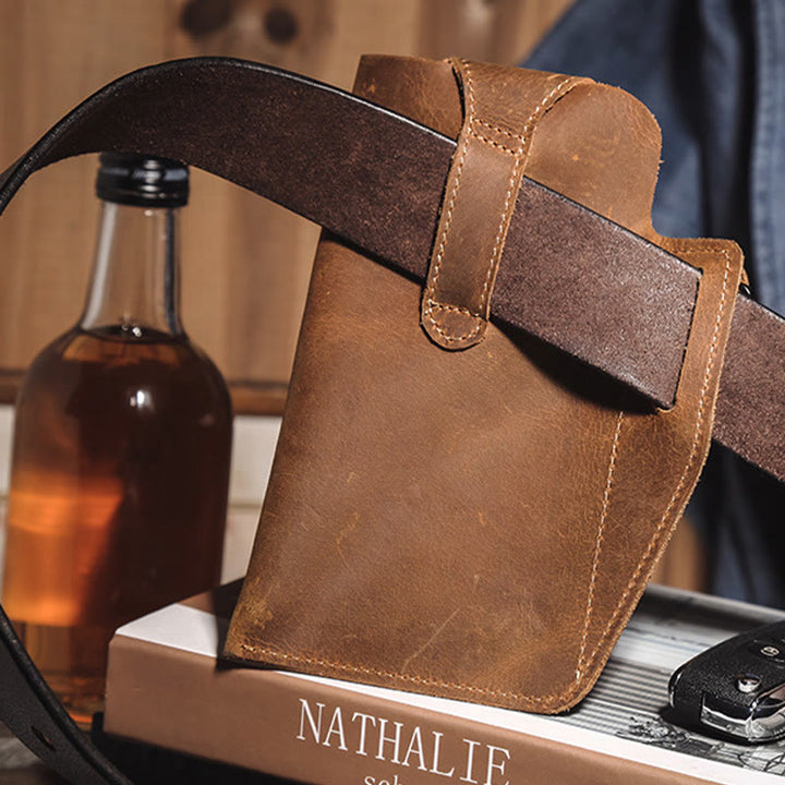 Retro EDC Genuine Leather Phone Bag Waist Bag