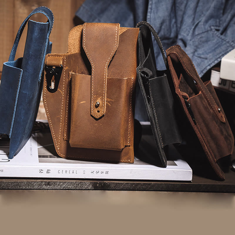 Retro EDC Genuine Leather Phone Bag Waist Bag