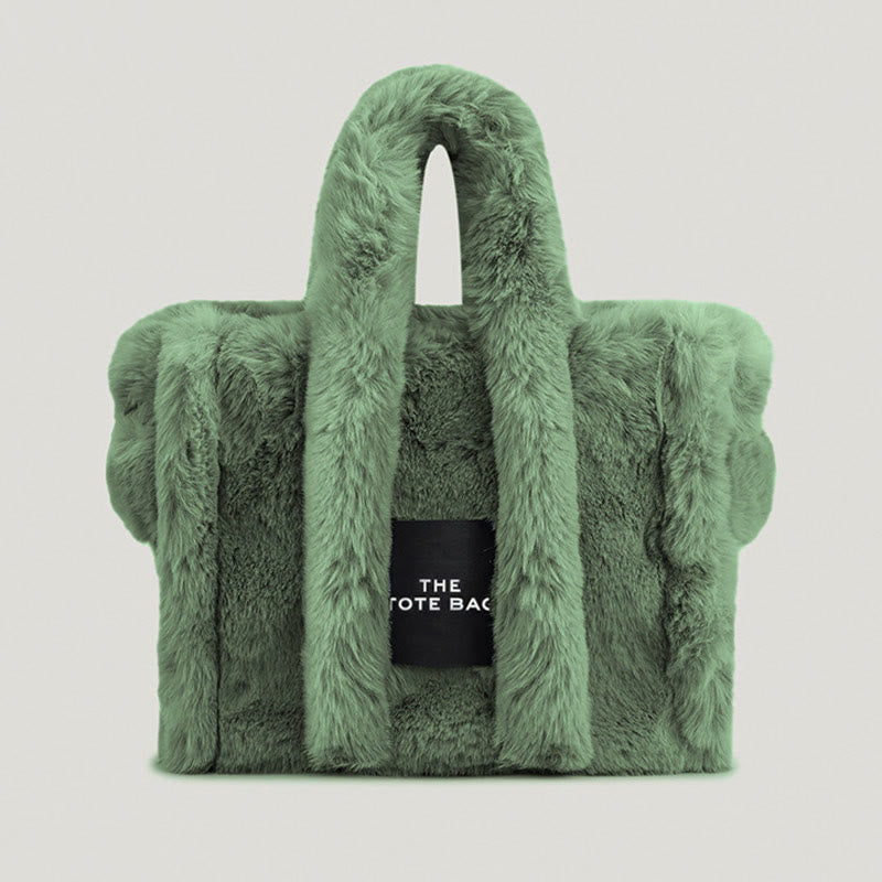 Solid Plush Handbag For Winter Soft Wide Strap Crossbody Bag