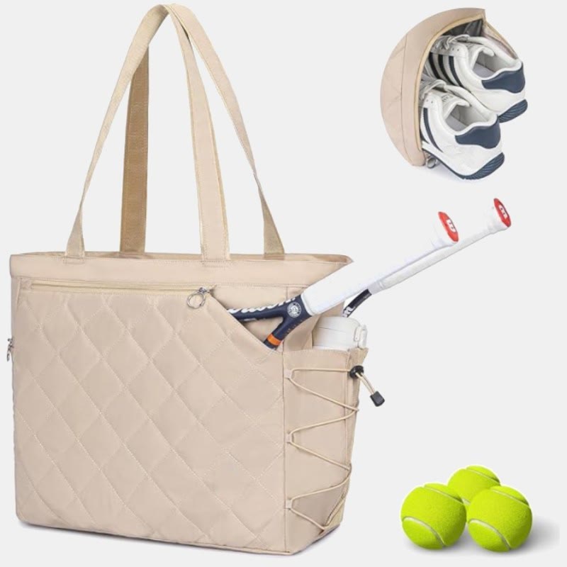 Waterproof Quilted Racket Bag Tote for Tennis Picketball Tote Shoulder Bag - White - image 9