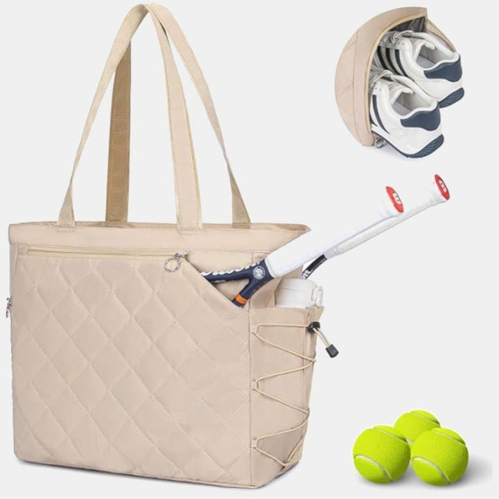 Waterproof Quilted Racket Bag Tote for Tennis Picketball Tote Shoulder Bag - White - image 9