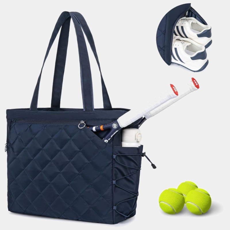Waterproof Quilted Racket Bag Tote for Tennis Picketball Tote Shoulder Bag - Navy - image 1