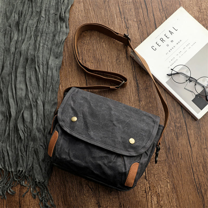Large Capacity Retro Oil-Wax Canvas Crossbody Bag Messenger Bag - DarkBlue - image 7