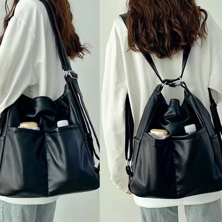 Lightweight Nylon Tote Convertible Backpack Purse Hobo Bag for Women - Black - Vegan Leather - image 17