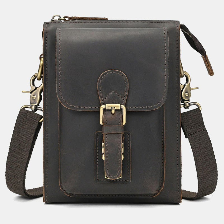 Genuine Leather Multifunction Waist Bag Crossbody Bag with Belt Loop - SaddleBrown - image 18